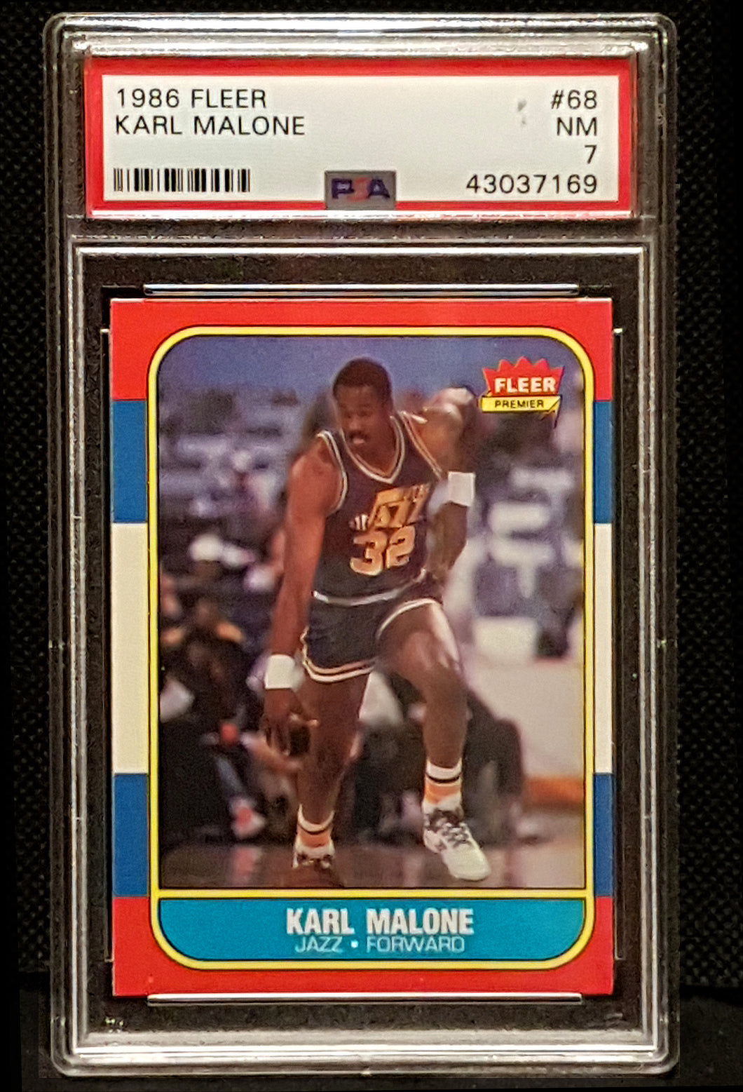 1986 Fleer Basketball Karl Malone Rookie RC #68 HOF - PSA 7