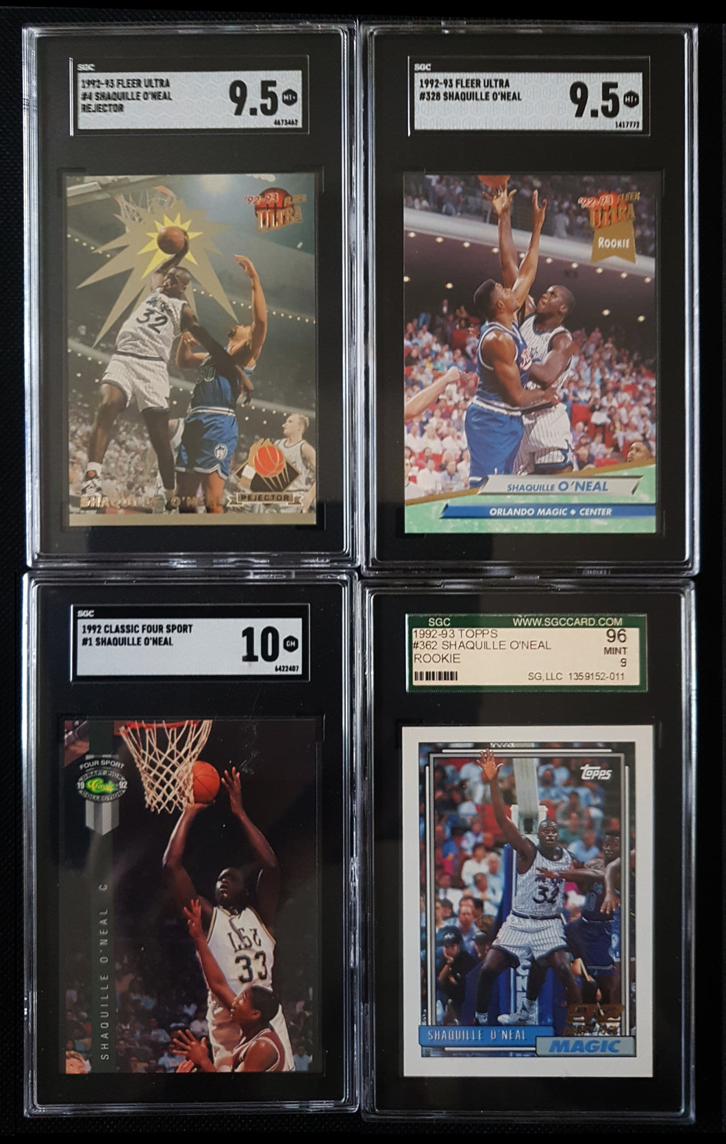 1992 Shaquille O'neal Rookie RC SGC graded card lot of (4) - Ultra, Topps, Classic