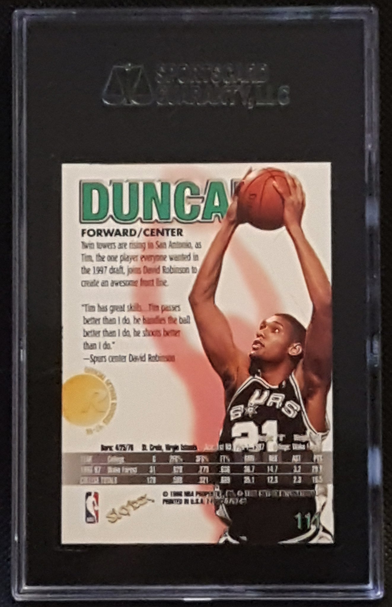 Tim Duncan 1999 Skybx Apex Cutting Edge #9 of 15 – Piece Of The Game