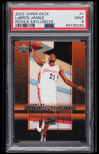 Load image into Gallery viewer, 2003 UPPER DECK EXCLUSIVES LEBRON JAMES ROOKIE RC #1 PSA 9
