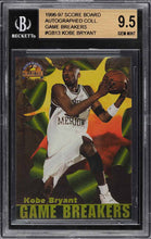 Load image into Gallery viewer, 1996 SCORE BOARD GAME BREAKERS GOLD KOBE BRYANT ROOKIE #GB13 BGS 9.5
